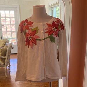 Floral Embellished White Cardigan